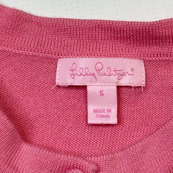 Lilly Pulitzer Merino Wool Pink Argyle Cardigan Sweater Women's Size Small - Picture 4 of 12